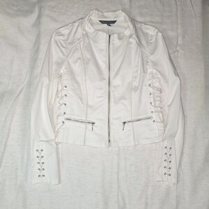 Y2k White Lace Detail Moto Jacket Zip Womens White House Black Market Size 12